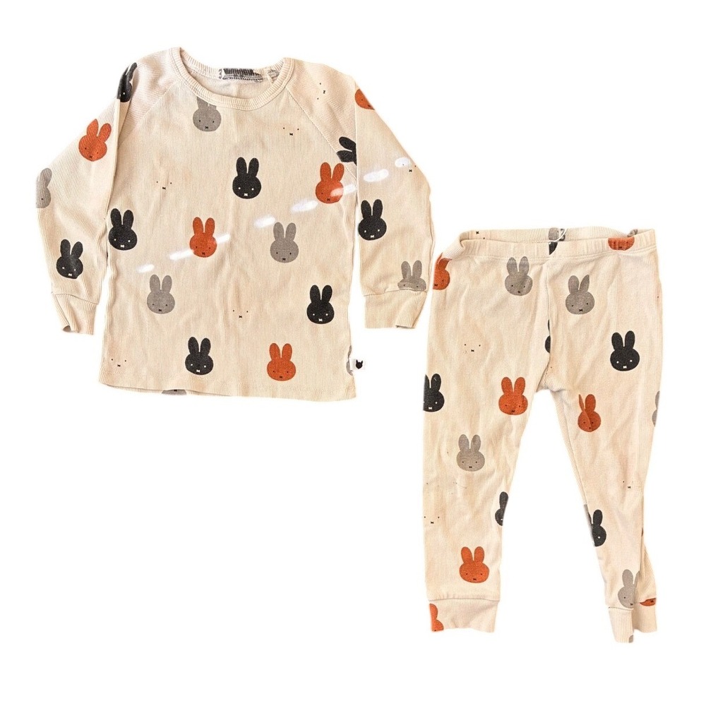 Tobias & the Bear Miffy Bunny Ribbed Knit Pajama Set Kids 3T 2PC